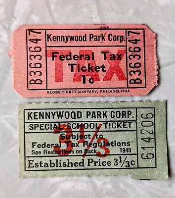 $30 • Buy 1948 Kennywood Park Pittsburgh PA Vintage Amusement 1 Cent Tax Ticket & 3.5 Cent
