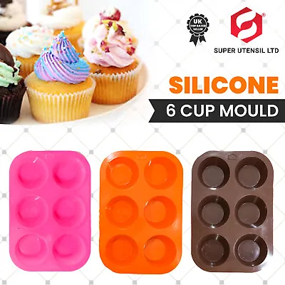 £6.49 • Buy 6 Cup Silicone Muffin Bun Cake Pudding Mould Bakeware Cupcake Baking Tray NEW