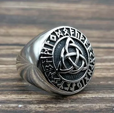 MENDEL Mens Viking Rune Celtic Irish Trinity Knot Ring Stainless Steel Size 7-15 • $11.99