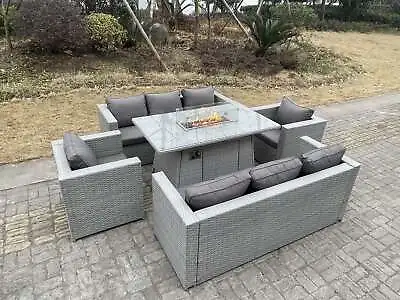 Fimous Rattan Sofa Garden Furniture Gas Fire Pit Heater Dining Table Sets Chair • £1029