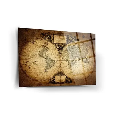 Old World Map Tempered Glass Wall Art Easy Installation Fade Proof Wall Decor • $149