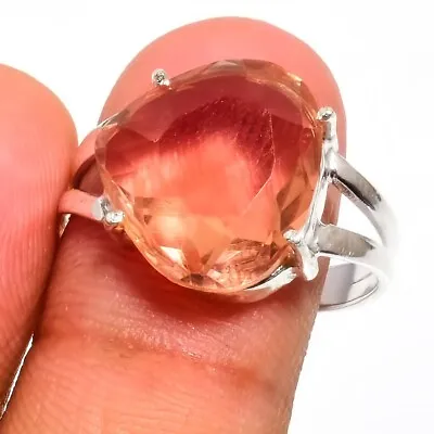 Morganite Gemstone Handmade 925 Sterling Silver Jewelry Ring Sz 8 (US) • $10.99