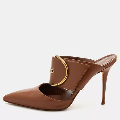 Manolo Blahnik Brown Leather Buckle Detail Pointed Toe Mules Size 36 • $101.85