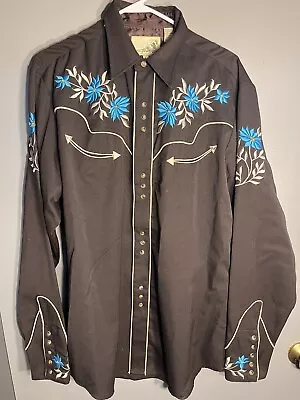 Roper Mens Western Shirt Size Large Embroidered Pearl Snap Brown Long Sleeve • $85