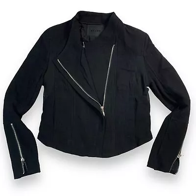 BLANK NYC Crepe Mesh Detail Black Moto Jacket Asymmetrical Dual Zip Womens Small • $24.99