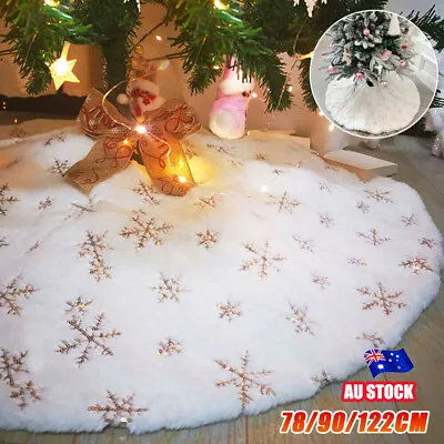 White Christmas Tree Skirt Base Faux Fur Xmas Floor Mat Ornaments Decoration #CZ • $8.73
