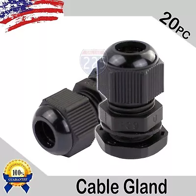 20 Pcs PG9 Black Nylon Waterproof Cable Gland 4-8mm Dia. W/ Lock-Nut & Gasket US • $14.99