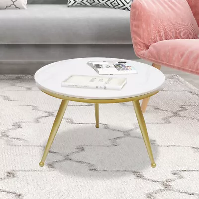 60cm Round Marble Table White Coffee Table Bedroom Reading Desk 3 Metal Legs • $111.15