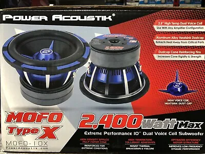New Power Acoustik Mofo-102x 2400 Watt 10  Dual 2 Ohm Car Audio Subwoofer • $89.94