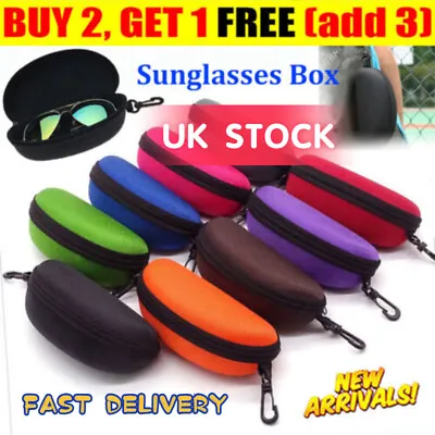 Portable Hard Zipper Case Sunglasses Eye Glasses Case Box Protector Large Hold • £4.05