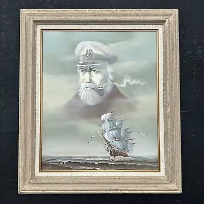 Vintage Oil Painting Sea Captain Pipe Nautical Ship Wood Framed Signed 31 X 27 • $127.46