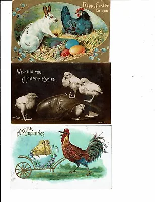 3 Card Lot Easter Holiday Pushes Cart Rabbit In Nest Chicks-Shoe RPPC! • $2.07