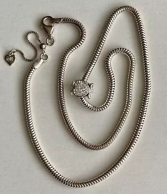 Sterling Silver Heart Charm Snake Chain 925 Adjust. 20” Necklace Italy 3mm 19.6g • $55