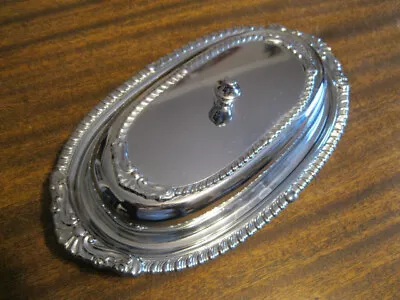 VTG Stainless Steel / Chrome Butter Dish With Glass Tray FANCY OVAL Unbranded • $10