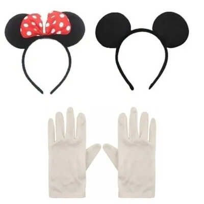 Mickey And Minnie Mouse Ears Headband With Gloves Adults Kids Fancy Dress Outfit • £7.49
