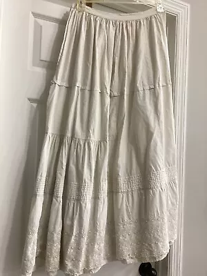 Antique Victorian White Cotton Petticoat With Double Layer Wide Eyelet Lace Trim • $99