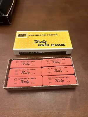 Vtg Full Box Eberhard Faber 112 RUBY RED  Erasers 12 (One Dozen) Vintage New Old • $9.99