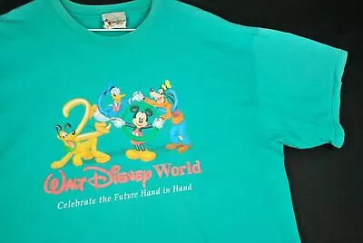 Vintage Y2K Walt Disney Millennium Teal Green T Shirt 2000 Mickey Mouse Goofy • $17.99