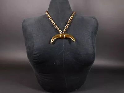 Vintage Signed White Moth Mod MCM Bull Horn Golden Necklace 24” • $49.99