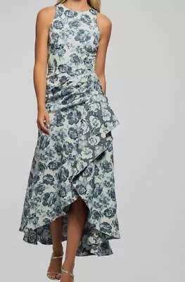 $550 Shoshanna Women Blue High-Low Pleated Floral Jacquard Dress Size 2 • $176.38