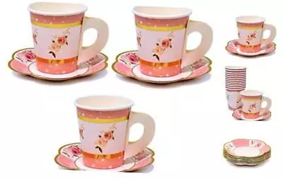  36 Disposable Tea Party Cups 5 Oz 3 36 Saucers 5 Paper Floral Shaped Plate  • $25.85