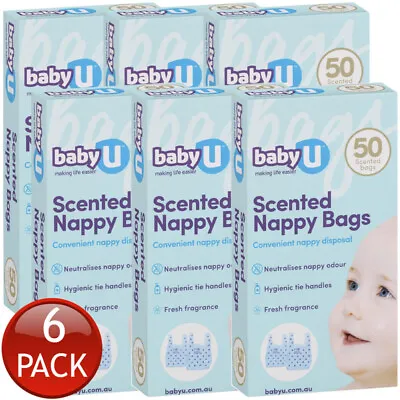 6 X Baby U Scented Nappy Sacks Bags 50 Pack Disposable Cat Puppy Poo Bin Liner • $22.76