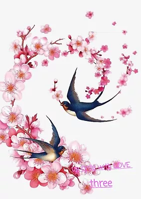 Furniture Rub On Transfer waterslide Vinyl Sticker Pink Cherry Blossom birds • £7