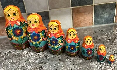 Vintage Matryoshka Russian Nesting Dolls Made In Russia Set Of 7 Handmade VGC • £10