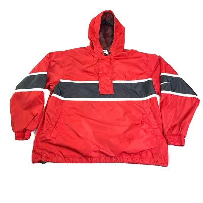 Vintage 90s Nike White Tag Nylon Red Hooded Anorak Jacket Size Medium • $23.99