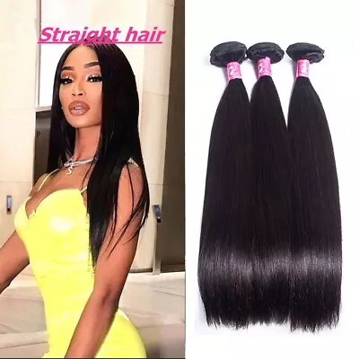 Straight Wave 7A Human Hair 3Bundles/150G Peruvian Hair Virgin Hair Extensions • $29.09