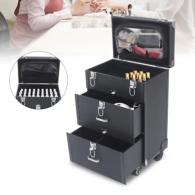 Women Pro Trolley Cosmetic Case Tattoo Nail Makeup Tool Box Rolling Luggage Case • $71.25