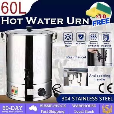 60L Electric Hot Water Urn Stainless Steel Concealed Element Boiler Tea Kettle • $123.89