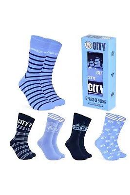 Manchester City Fc Unisex Football Fan Pack Of 5 Socks Crew Footwear Comfortable • £15.49