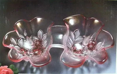 Walther Germany Pink & Clear Glass Double Joined Serving Dish Relish Nuts Sweets • £12