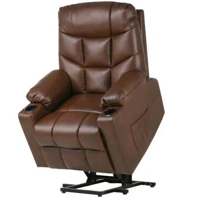 TAUS Brown Leather Auto Electric Power Lift Massage Recliner Chair W/Remote • $326.82