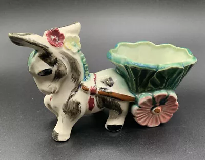 Vintage Ceramic Donkey/Mule Pulling Cart With Flowers  Planter.  Japan. B6 • $10