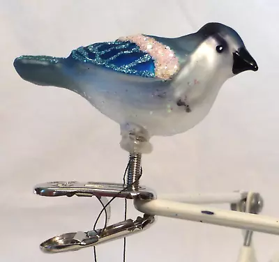 OWC Old World Christmas Blown Glass Miniature Blue Jay #18042 Clip On Bird • $15