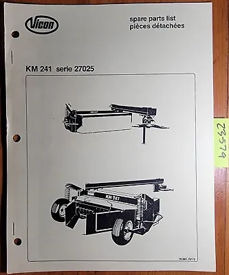 $15 • Buy Vicon KM241 Series 27025 Disc Mower Parts Manual 70.001.701/3