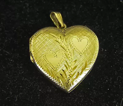 14k Yellow Gold Etched Double Heart Locket  You're Loved  2.3g • $109.99