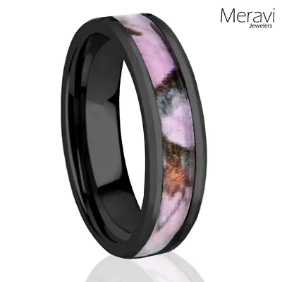 Titanium Black Real Oak Pink Tree Camo Rings For Women Mossy Forest Wedding Band • $14.41