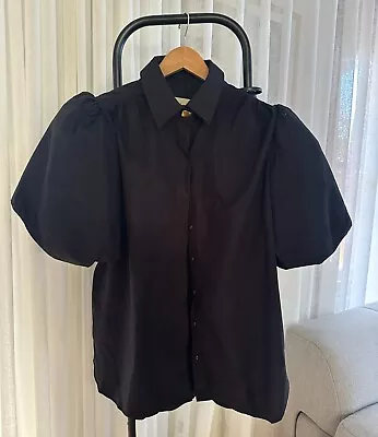 AJE Black Exaggerated Puff Sleeve Shirt Blouse Size AU 12 • $98
