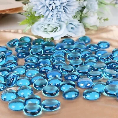 1LB Premium Flat Glass Pebbles Gems Beads Vase Filler 90-100pc Light BLue • $17.99
