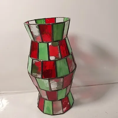 $19.90 • Buy Partylite Mosaic Hurricane Shade Candle Cover 10  Green & Red ONE CRACK SEE PIC3