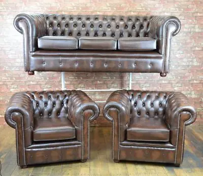 Chesterfield Leather Suite Chair Sofa B/NEW 3 Colours Handmade In England • £1995