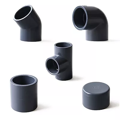 UPVC/PVC Pipe Fittings Tee/Straight/Cap/Elbow Plumbing Couping ID 20-110mm Grey • £1.55