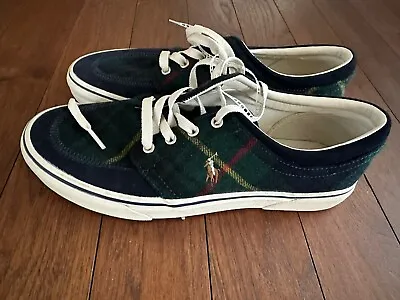 Polo Ralph Lauren Navy/Green Plaid Sneakers Men’s Pony Lace Up Shoes New 9 • $39.99