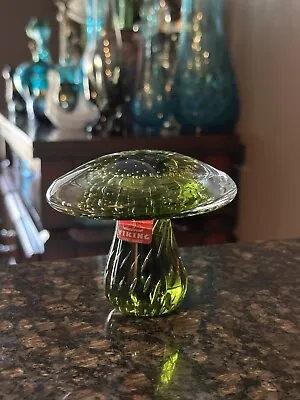 RARE Viking Glass Green Mushroom Controlled Bubbles W Sticker 4  Cap • $230