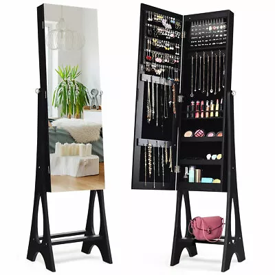 LED Jewelry Cabinet Armoire W/ Bevel Edge Mirror Organizer Mirrored Standing New • $99.99