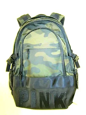 Victoria Secret Pink Camouflage CAMO Army Green BACKPACK CARRY ON BOOK BAG LARGE • $79.99