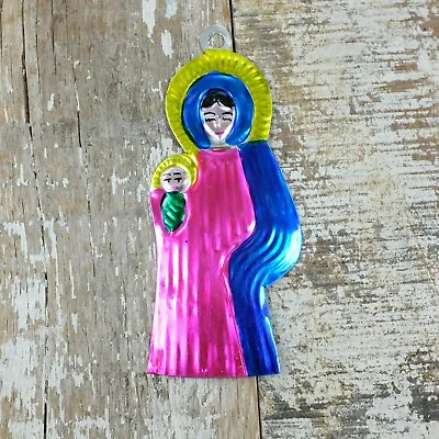 Mexican Tin Mary And Baby Jesus Decoration • £3